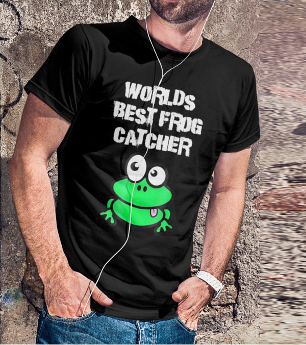 Worlds Best Frog Catcher Funny Green Cartoon Frog Character T-Shirt