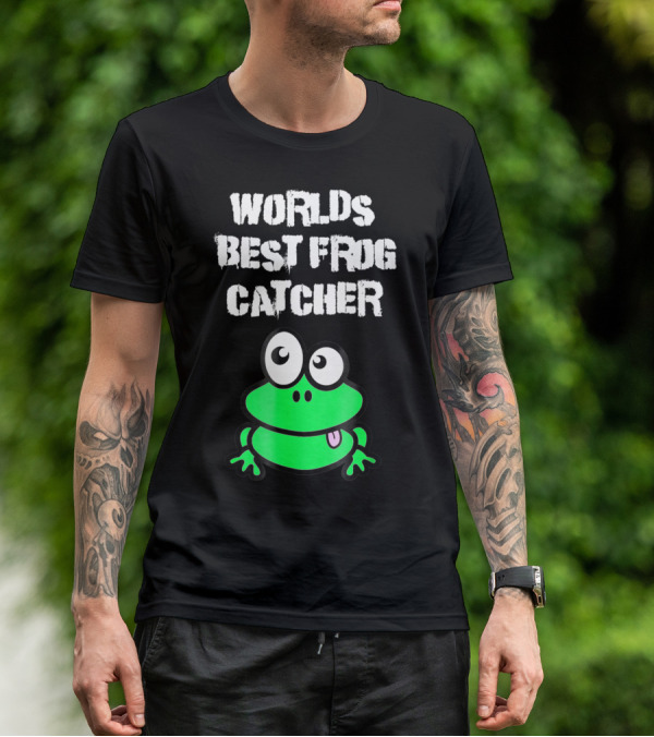Worlds Best Frog Catcher Funny Green Cartoon Frog Character T-Shirt