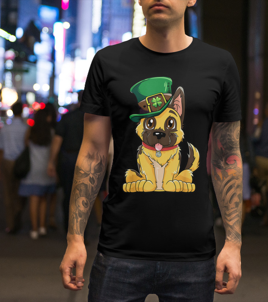 German Shepherd In Leprechaun Hat St Patricks Day Dog T-Shirt