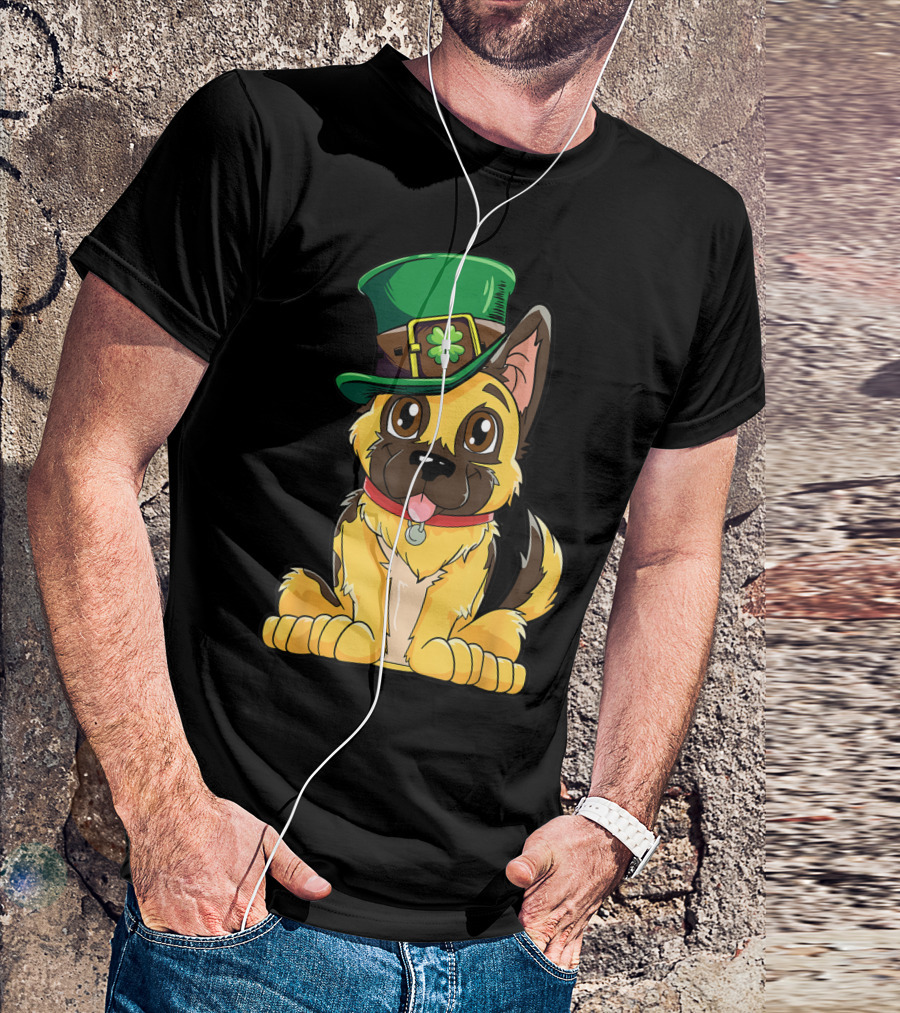 German Shepherd In Leprechaun Hat St Patricks Day Dog T-Shirt