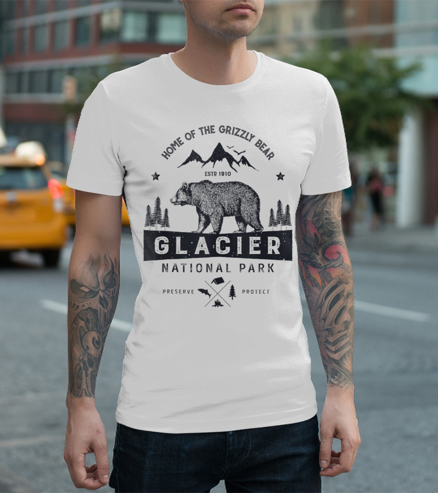 Home of the Grizzly Bear Glacier National Park Montana Vintage Bear Preserve Protect T-Shirt