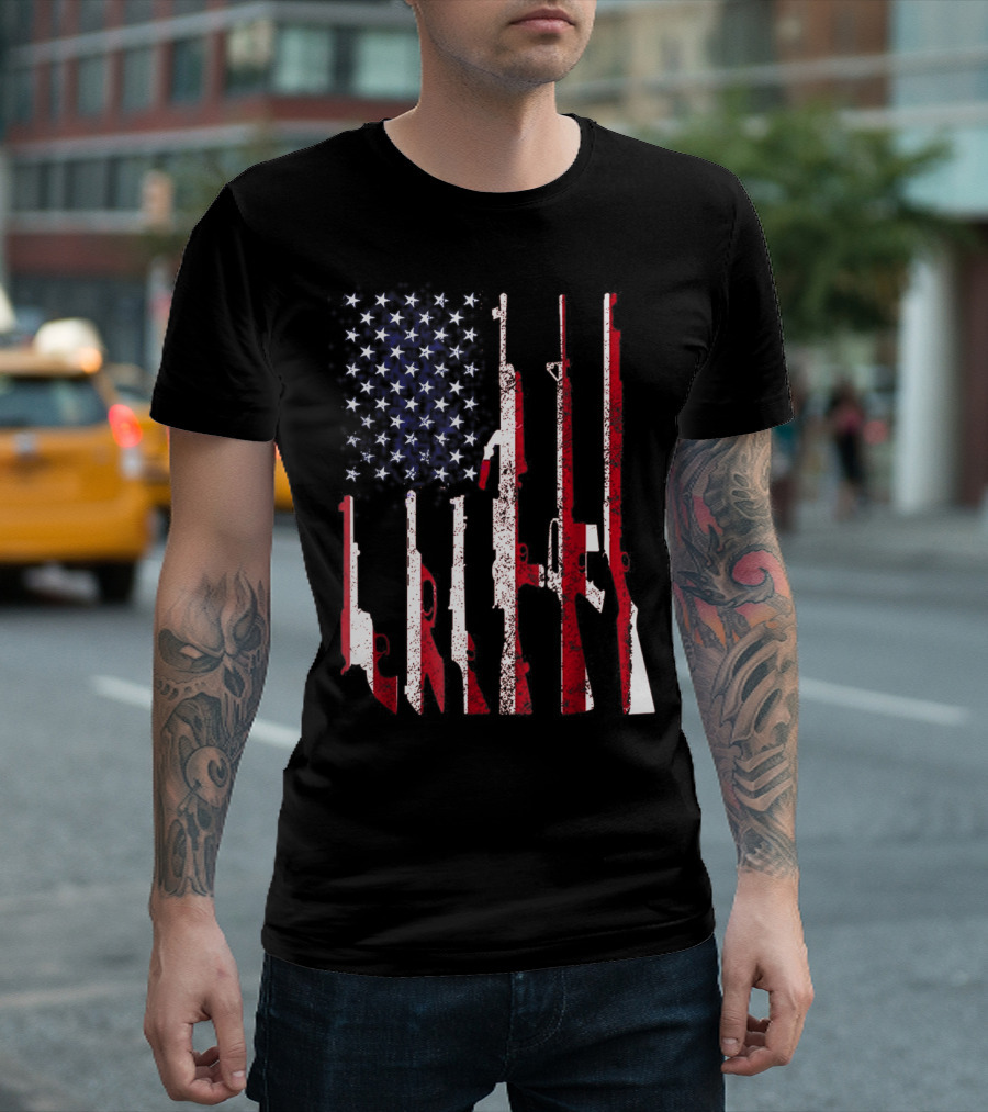 Gun 4th of July American USA Pride Flag Patriotic Firearm T-Shirt