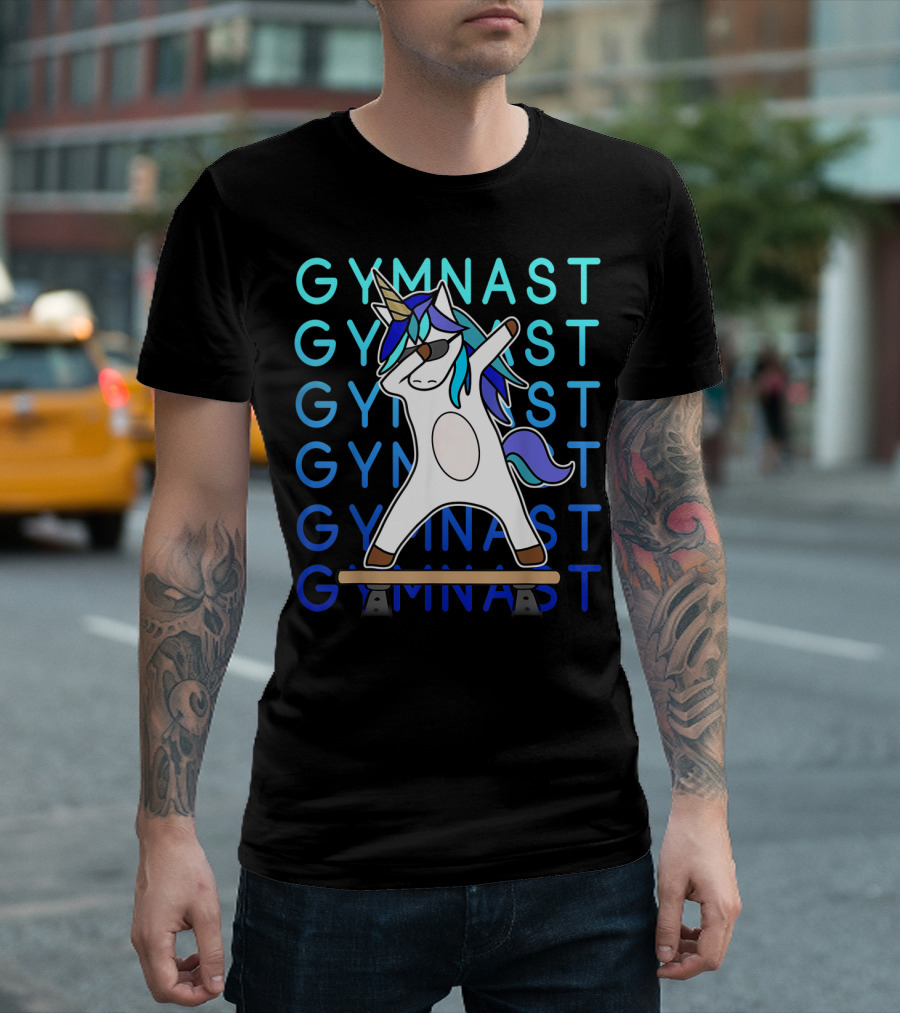 Gymnast Unicorn Dabbing On Balance Beam For Girls Gymnastics T-Shirt
