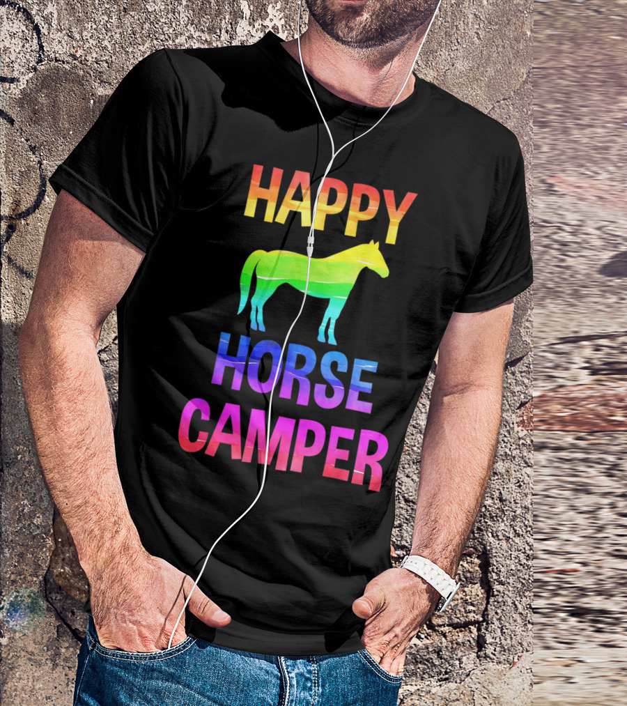 Happy Horse Camper Summer Camp Day Sleep Away Horseback Ride Rainbow T-Shirt