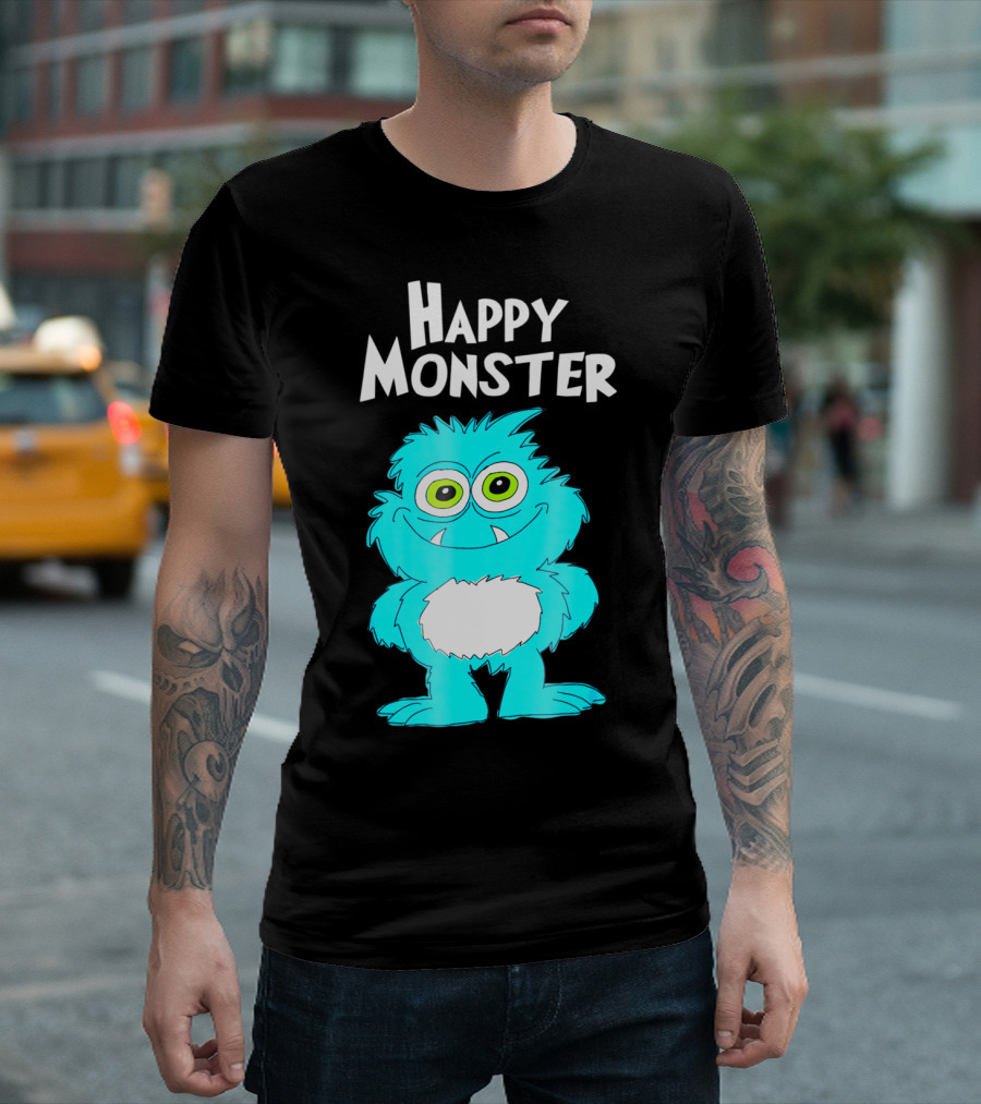 Happy Monster Funny Monster And Adults Vibrant Blue Cartoon Character T-Shirt