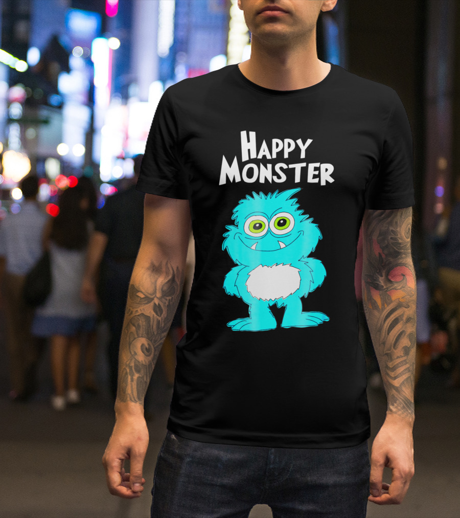 Happy Monster Funny Monster And Adults Vibrant Blue Cartoon Character T-Shirt
