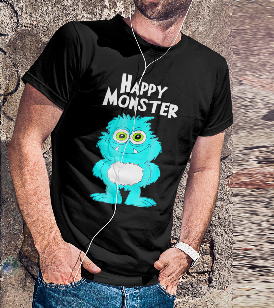 Happy Monster Funny Monster And Adults Vibrant Blue Cartoon Character T-Shirt