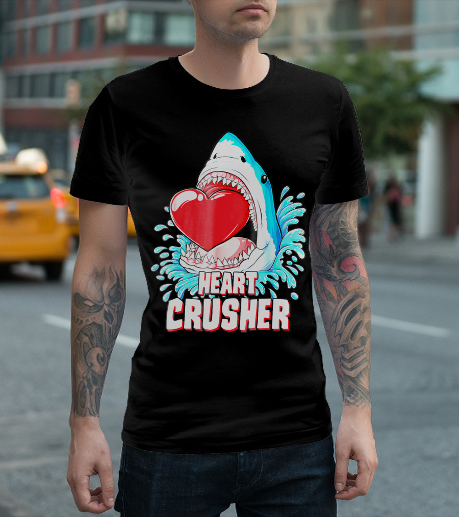 Heart Crusher Valentines Day Shark Boys Jawsome Splash T-Shirt
