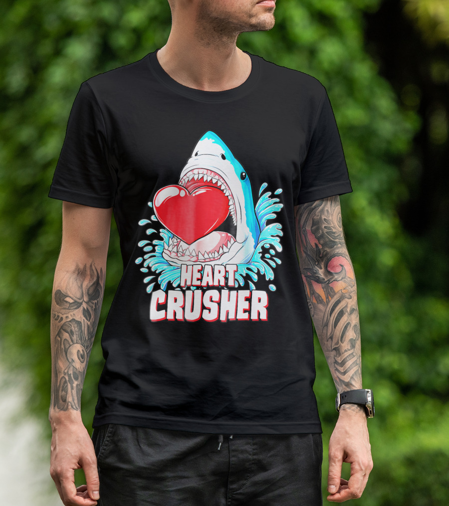 Heart Crusher Valentines Day Shark Boys Jawsome Splash T-Shirt