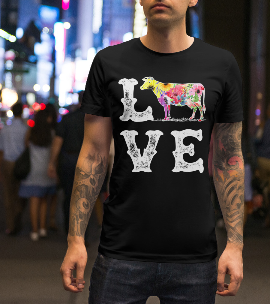 LOVE I Love Cows Funny Cow Lover Women Men Dairy Farmer Farm T-Shirt