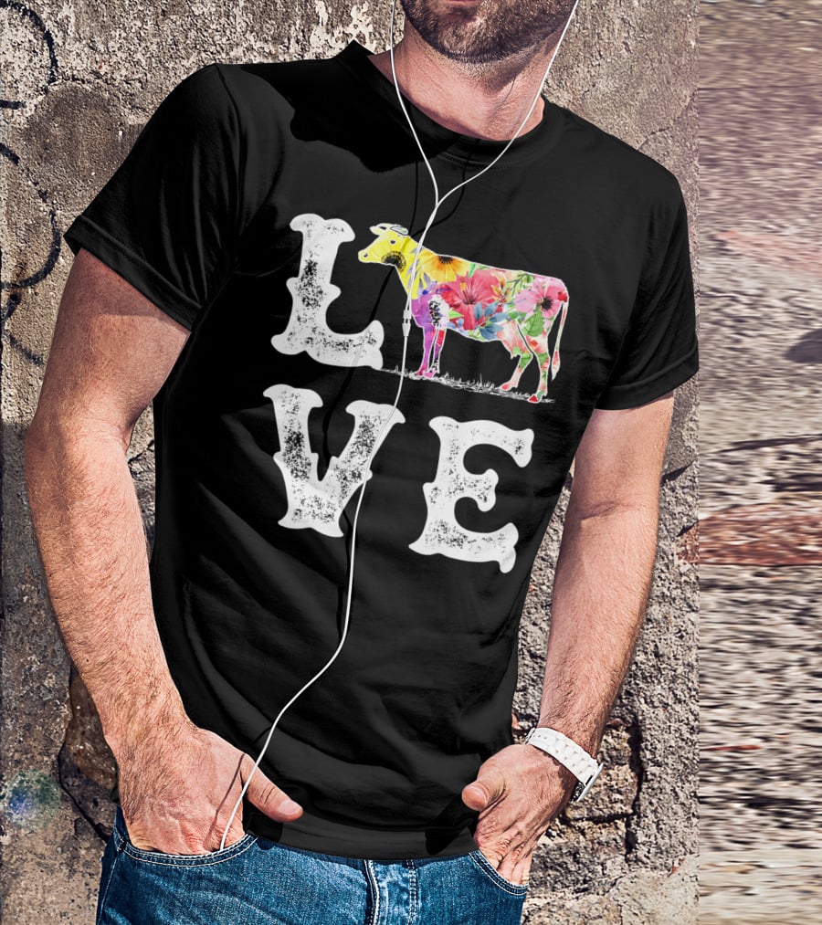 LOVE I Love Cows Funny Cow Lover Women Men Dairy Farmer Farm T-Shirt