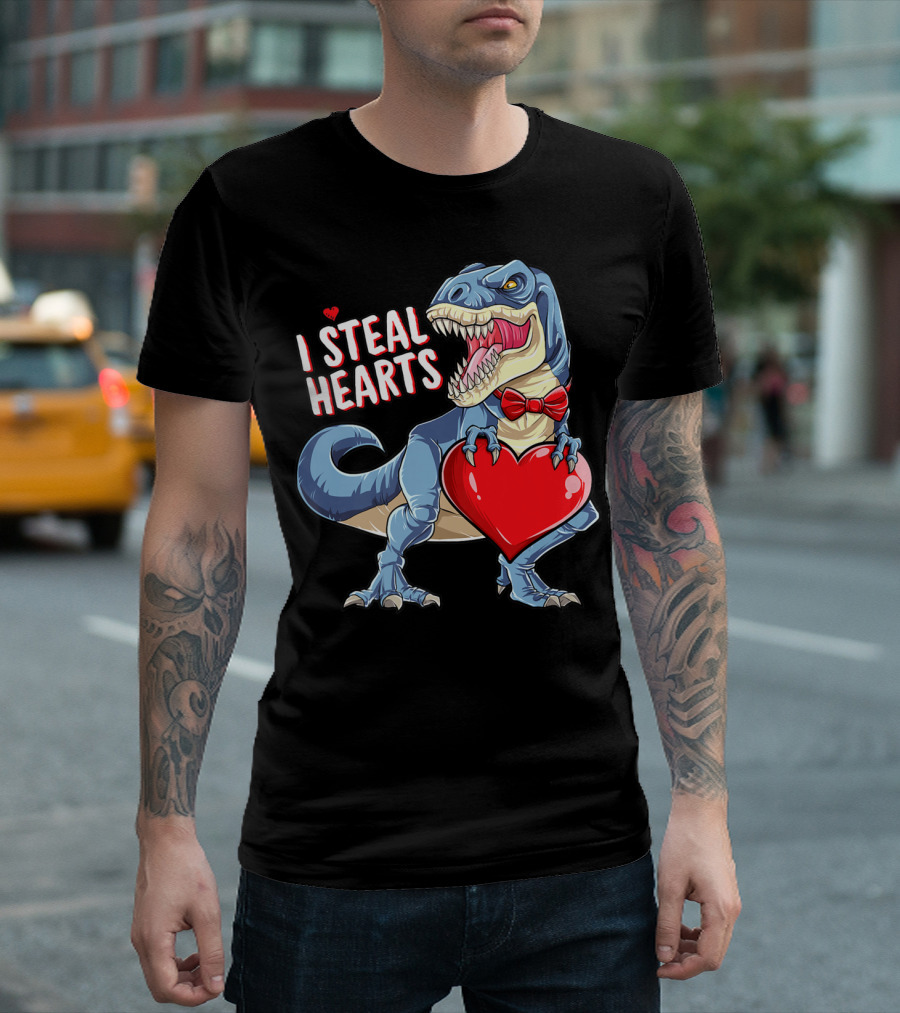 I Steal Hearts Dinosaur Rex Valentine's Day Red Bow Tie T-Shirt