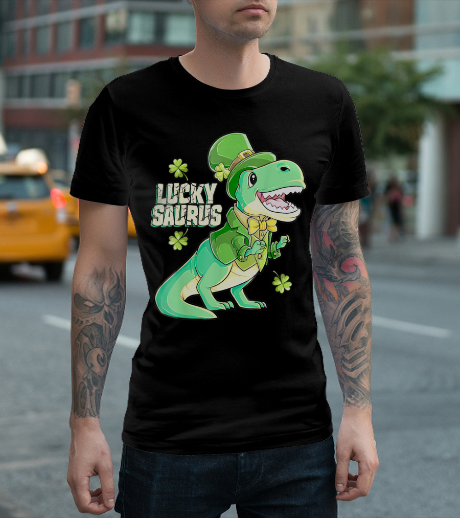 Luckysaurus Irish Dinosaur Leprechaun St Patricks Day Boys Rex T-Shirt