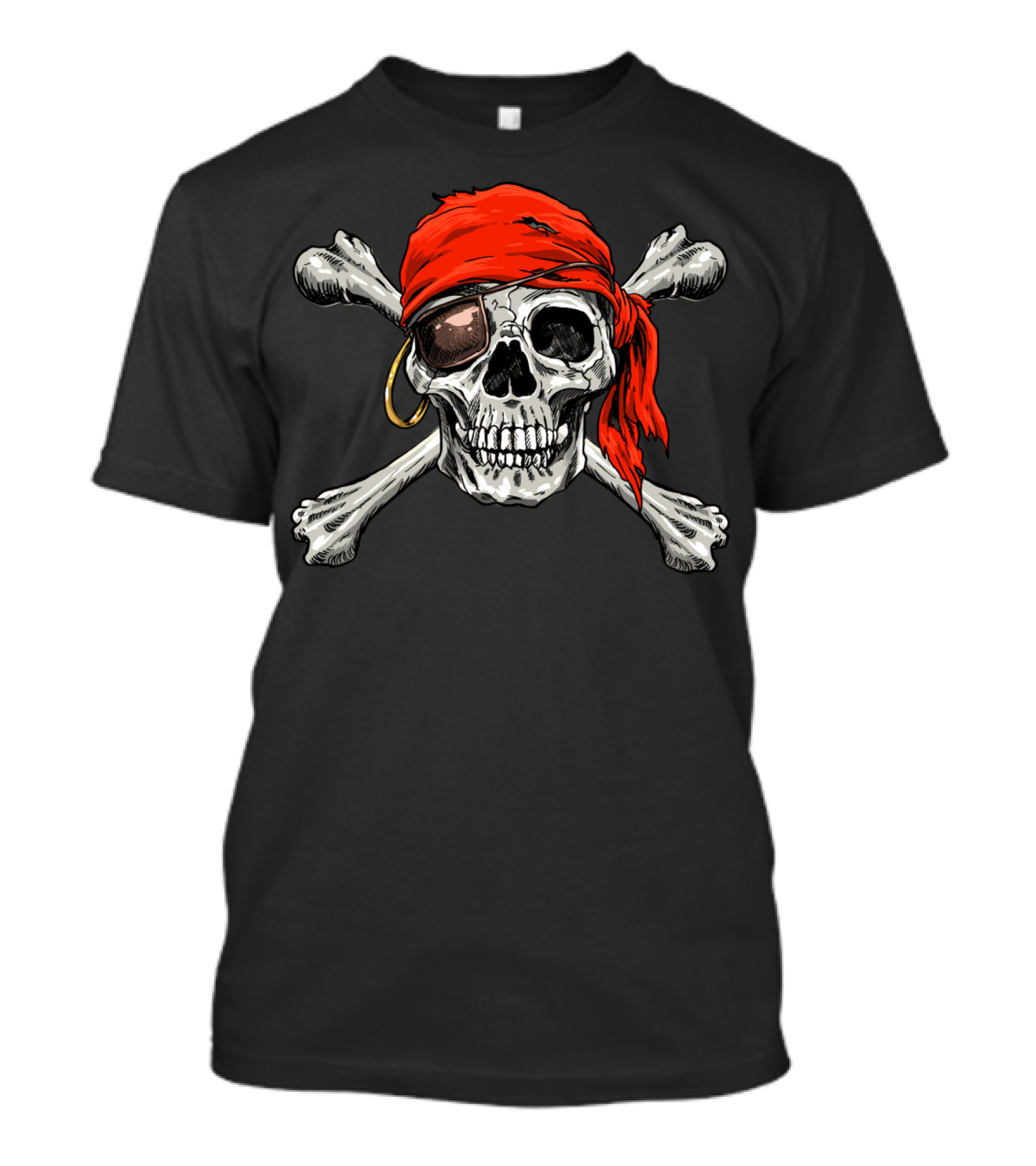 Jolly Roger Skull Crossbones Halloween Pirate Flag Red Bandana Eyepatch T-Shirt