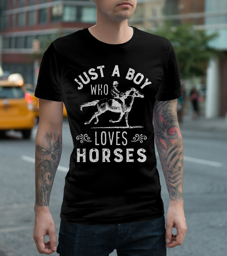 Just a Boy Who Loves Horses Riding Equestrian T-Shirt