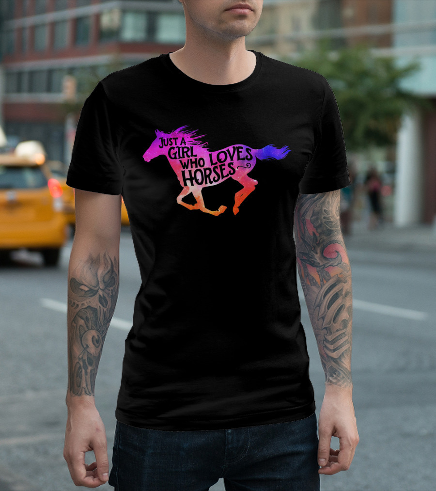 Just A Girl Who Loves Horses Riding Colorful Galloping Horse T-Shirt