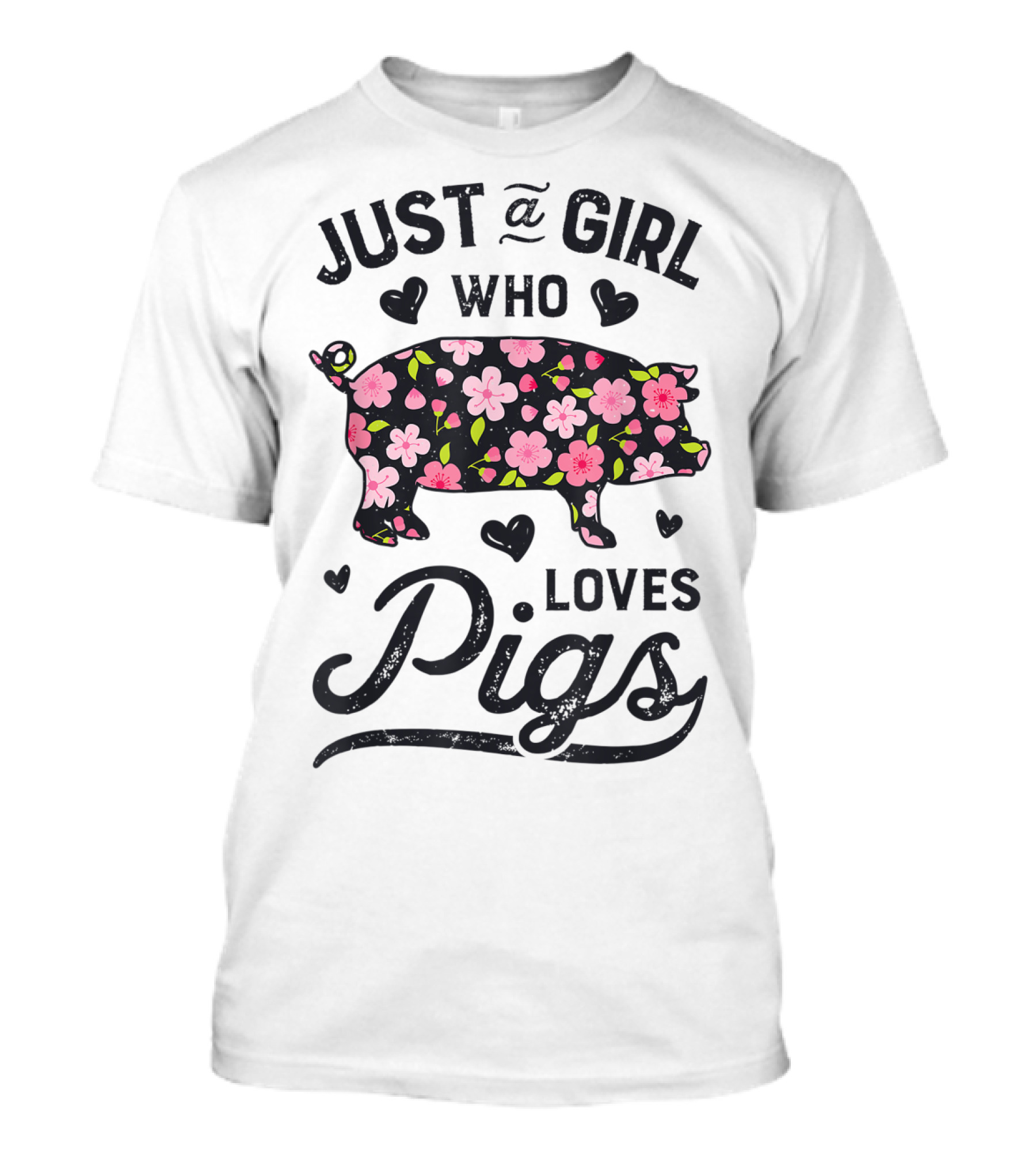 Just A Girl Who Loves Pigs With Floral Patterns For Girls Women Kids Farm T-Shirt