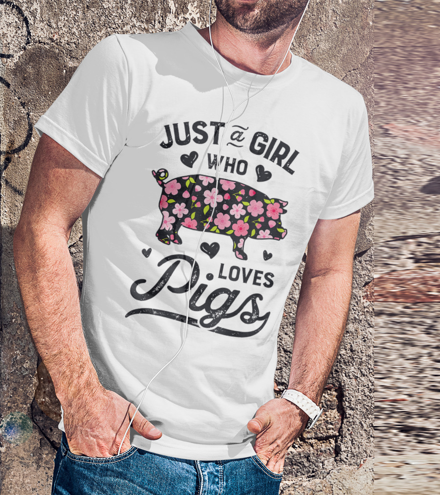 Just A Girl Who Loves Pigs With Floral Patterns For Girls Women Kids Farm T-Shirt