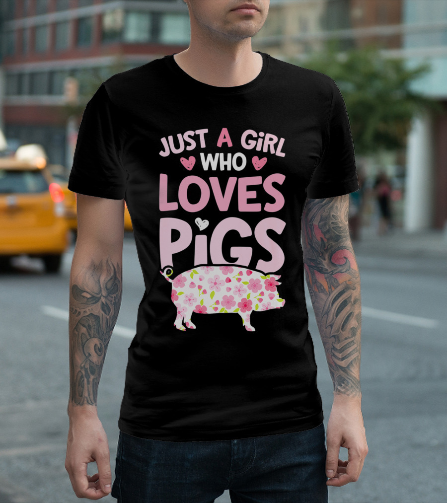 Just a Girl Who Loves Pigs with Floral Heart Pig T-Shirt