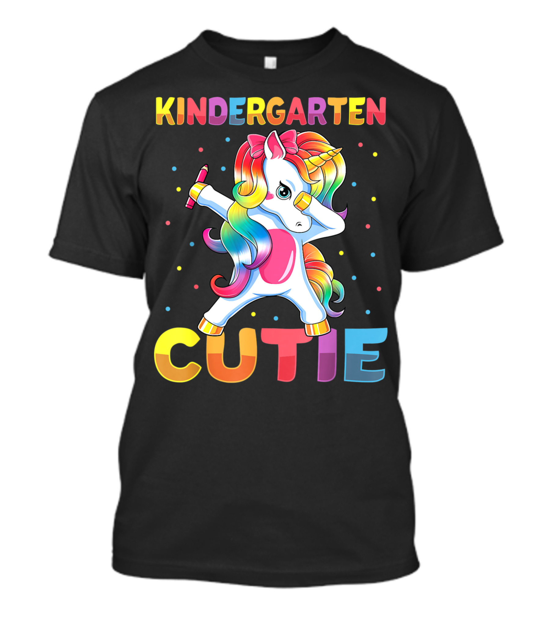 Kindergarten Cutie Dabbing Unicorn Back To School Girls Rainbow Multicolor T-Shirt