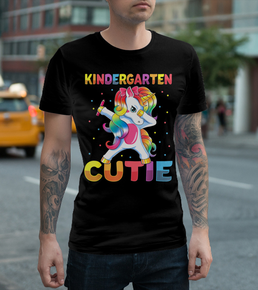 Kindergarten Cutie Dabbing Unicorn Back to School Girls Rainbow Multicolor T-Shirt
