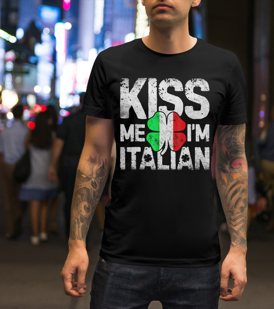 Kiss Me I'm Italian Clover Flag T-Shirt