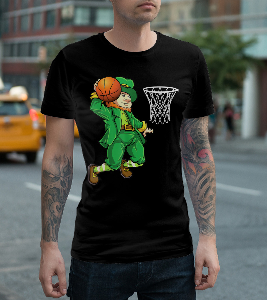 Leprechaun Slam Dunk Basketball St Patricks Day Boys T-Shirt