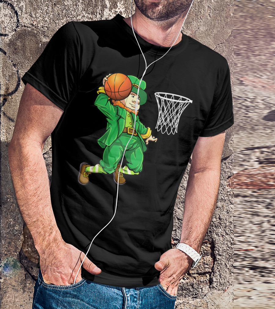 Leprechaun Slam Dunk Basketball St Patricks Day Boys T-Shirt