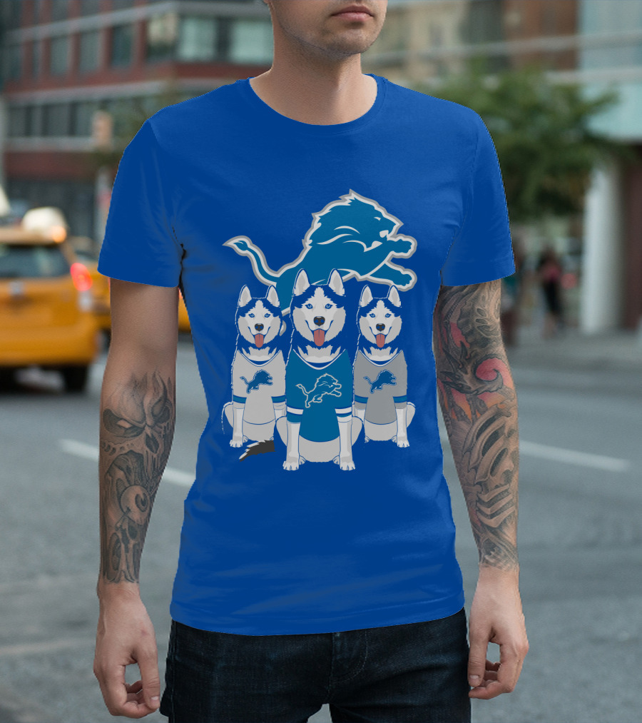 Detroit Lions Husky Trio with Iconic Blue Lion T-Shirt