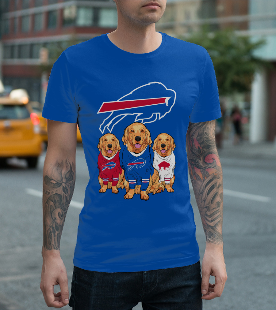 Buffalo Bills Golden Retrievers in Team Jerseys with T-Shirt
