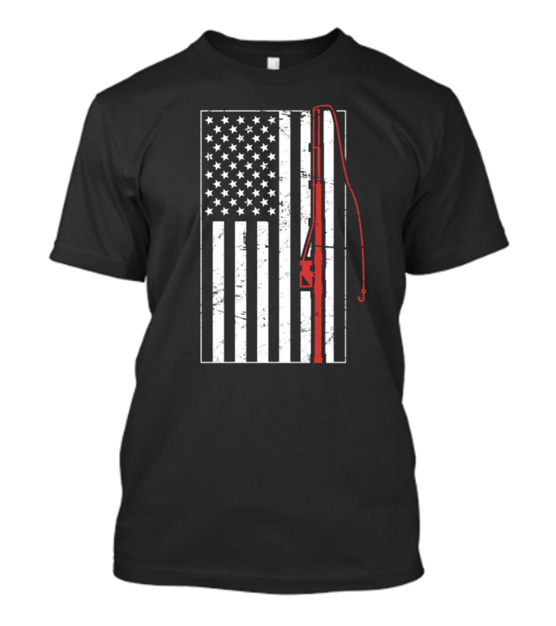 American Flag Distressed Fishing Rod T-Shirt