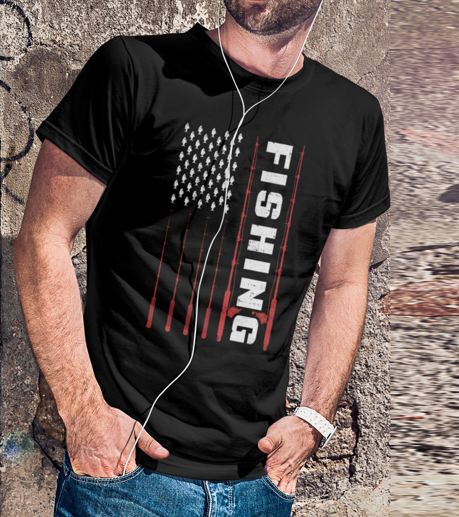 Fishing Flag Fishing Poles And Fish American T-Shirt