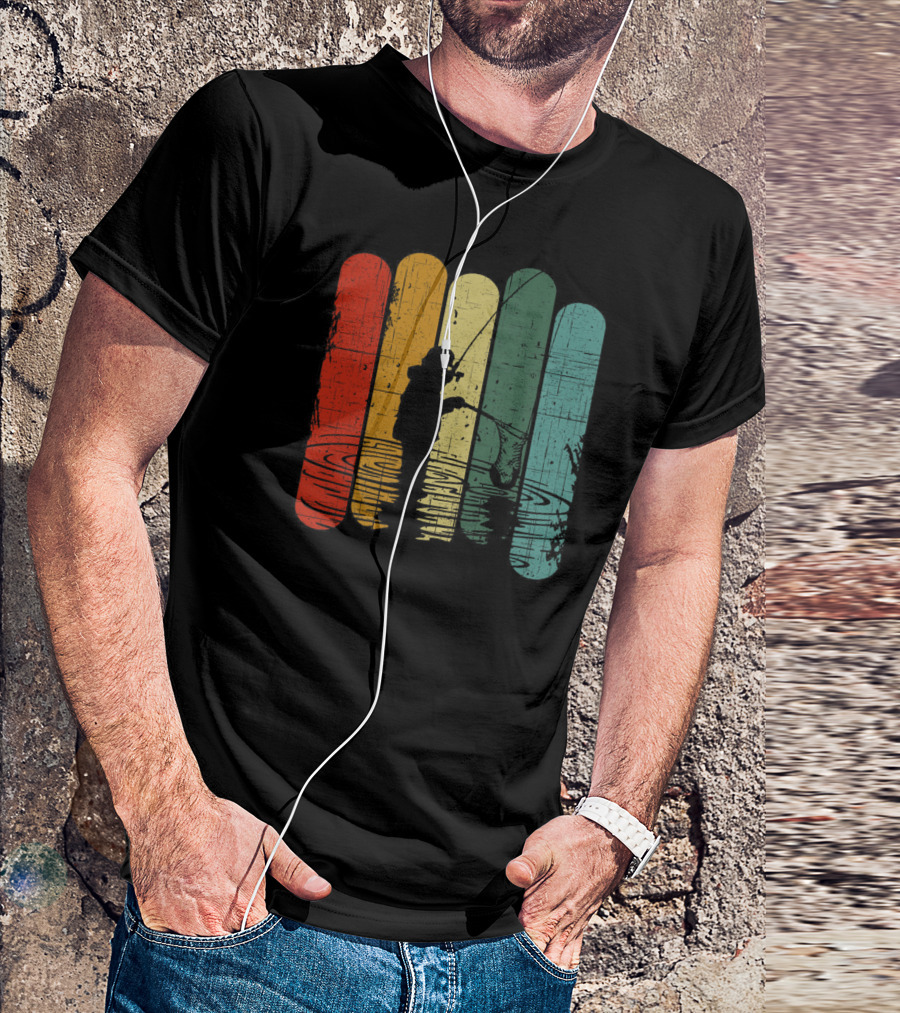 Retro Fishing Silhouette With Colorful T-Shirt