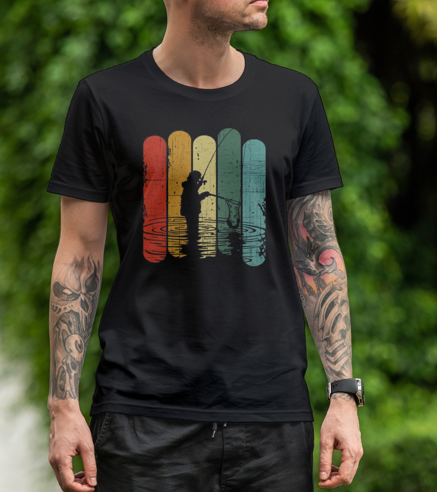 Retro Fishing Silhouette With Colorful T-Shirt