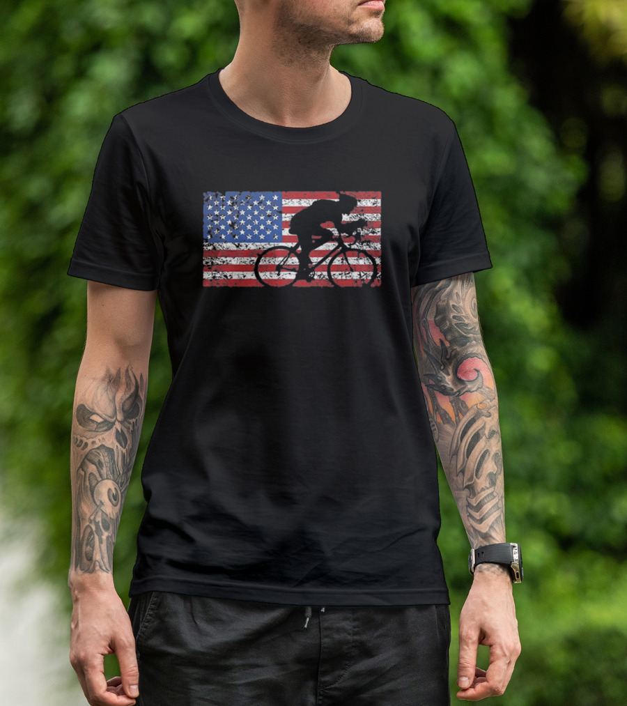 United States Flag Bicycle Rider T-Shirt