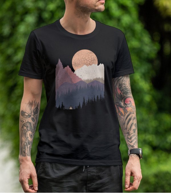 Be Wild Mountain Landscape With Moon And Forest T-Shirt