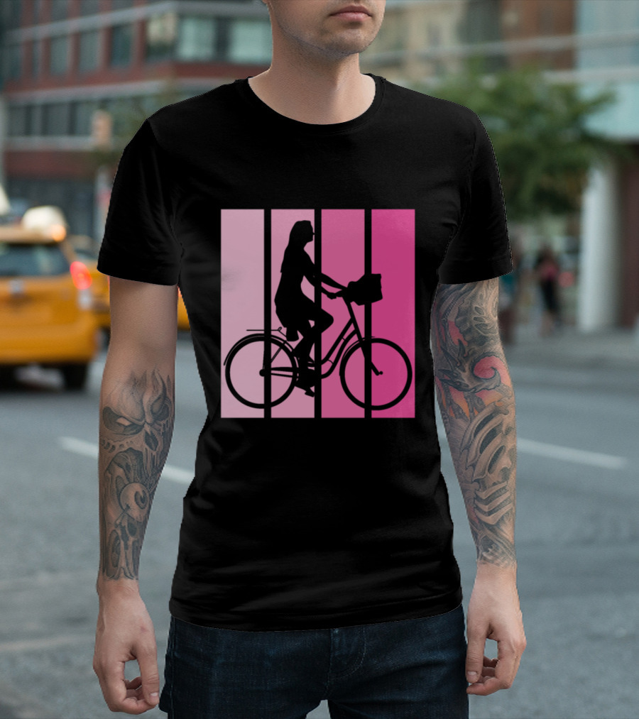 Bicycle Sport Hobby Girls Bike Silhouette Pink Gradient T-Shirt