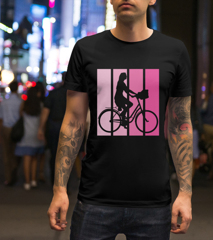 Bicycle Sport Hobby Girls Bike Silhouette Pink Gradient T-Shirt