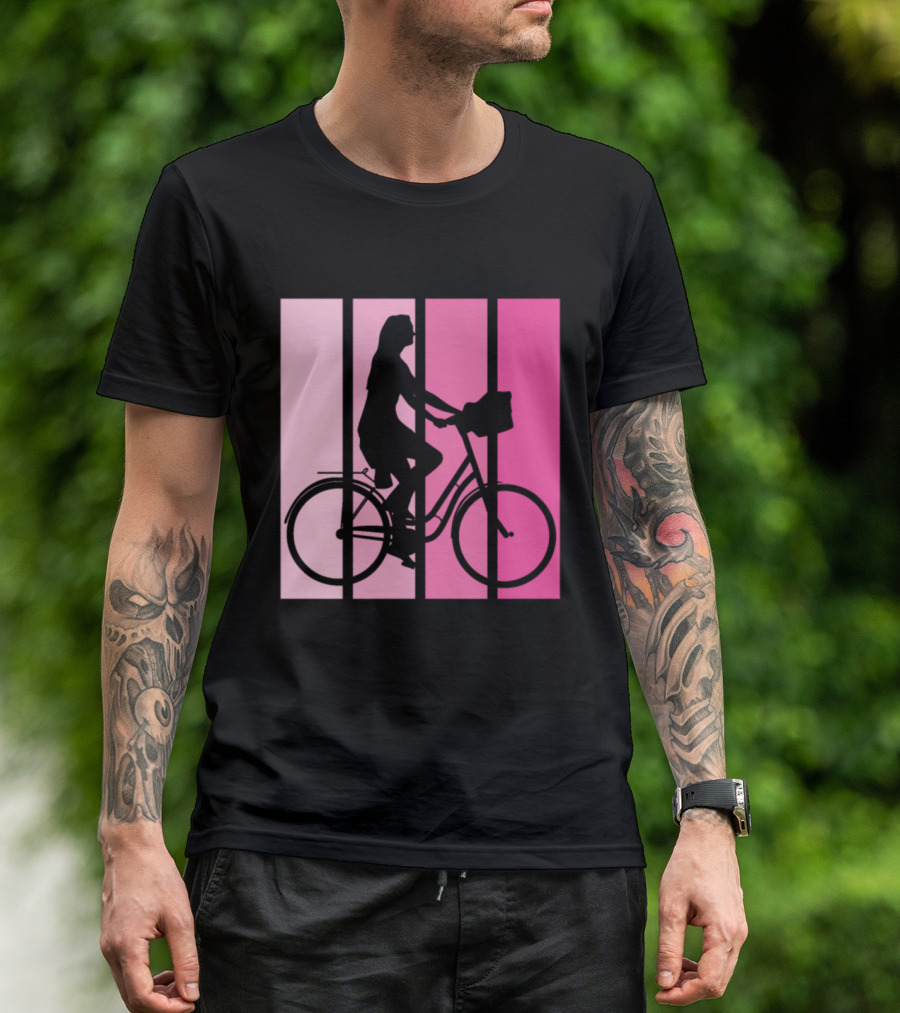 Bicycle Sport Hobby Girls Bike Silhouette Pink Gradient T-Shirt