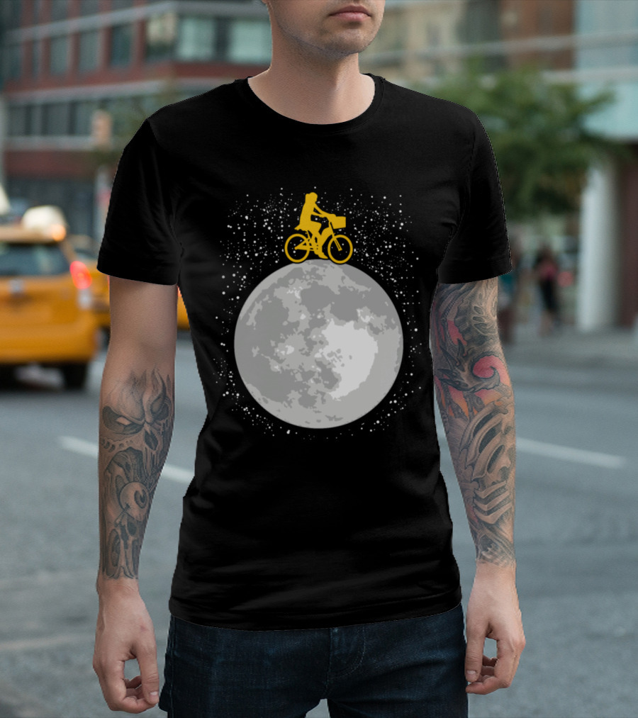 Bicycle Riding On A Starry Moon Scene T-Shirt