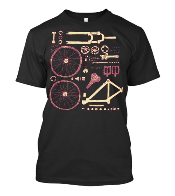 Bicycle Parts Diagram Wheels Frame Pedals Saddle Gears T-Shirt