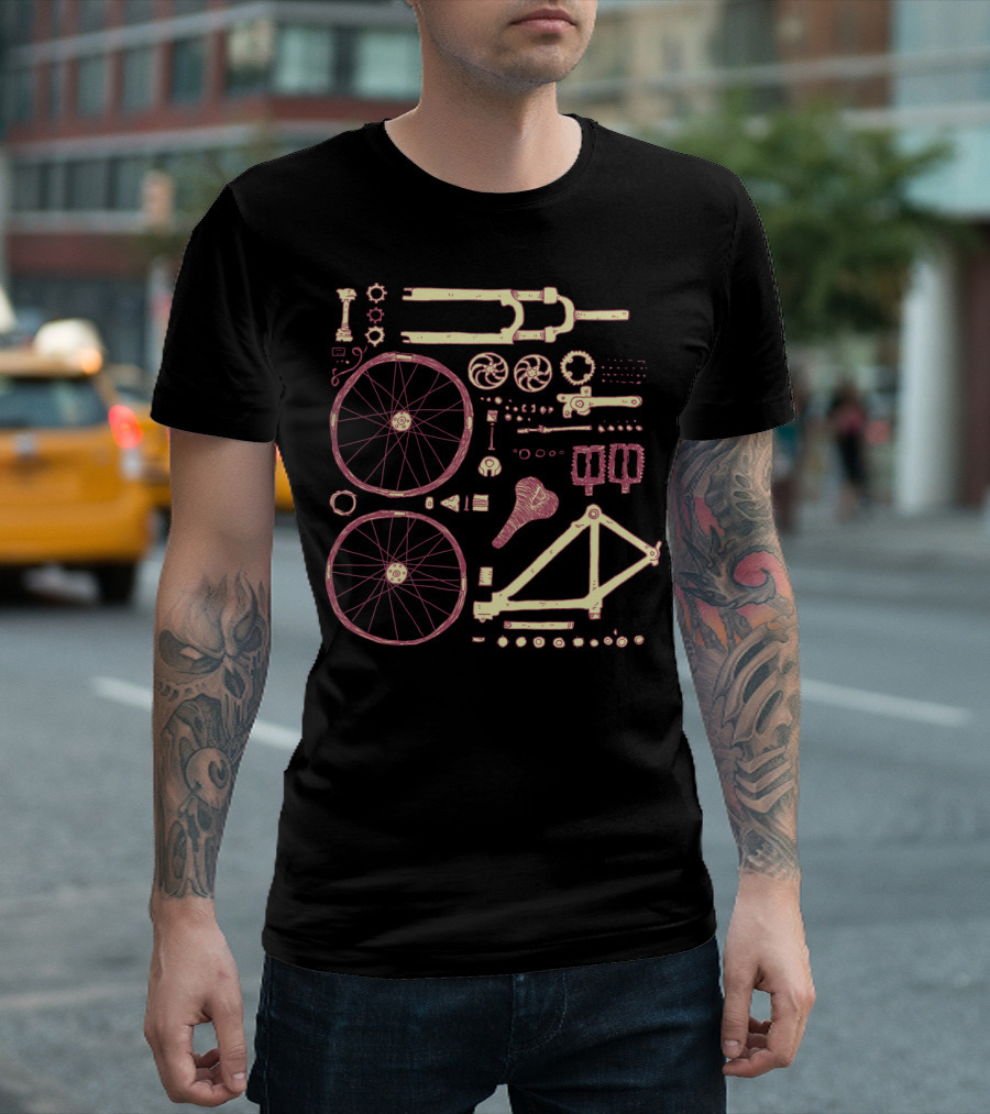 Bicycle Parts Diagram Wheels Frame Pedals Saddle Gears T-Shirt