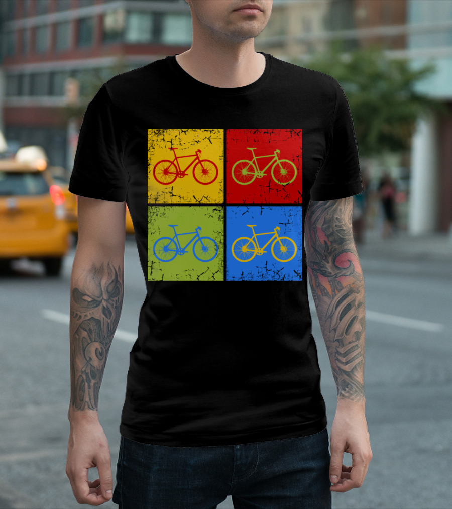 Bike Pop Art Colorful Bicycle Squares T-Shirt