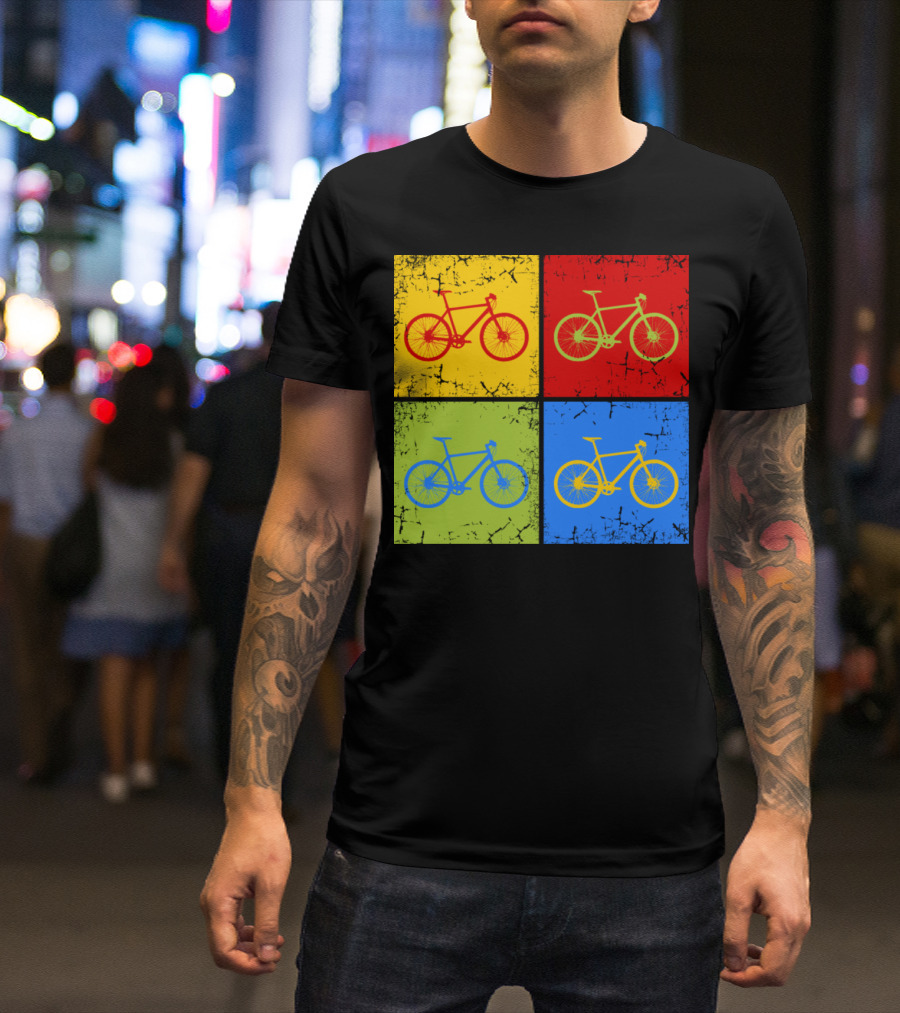 Bike Pop Art Colorful Bicycle Squares T-Shirt