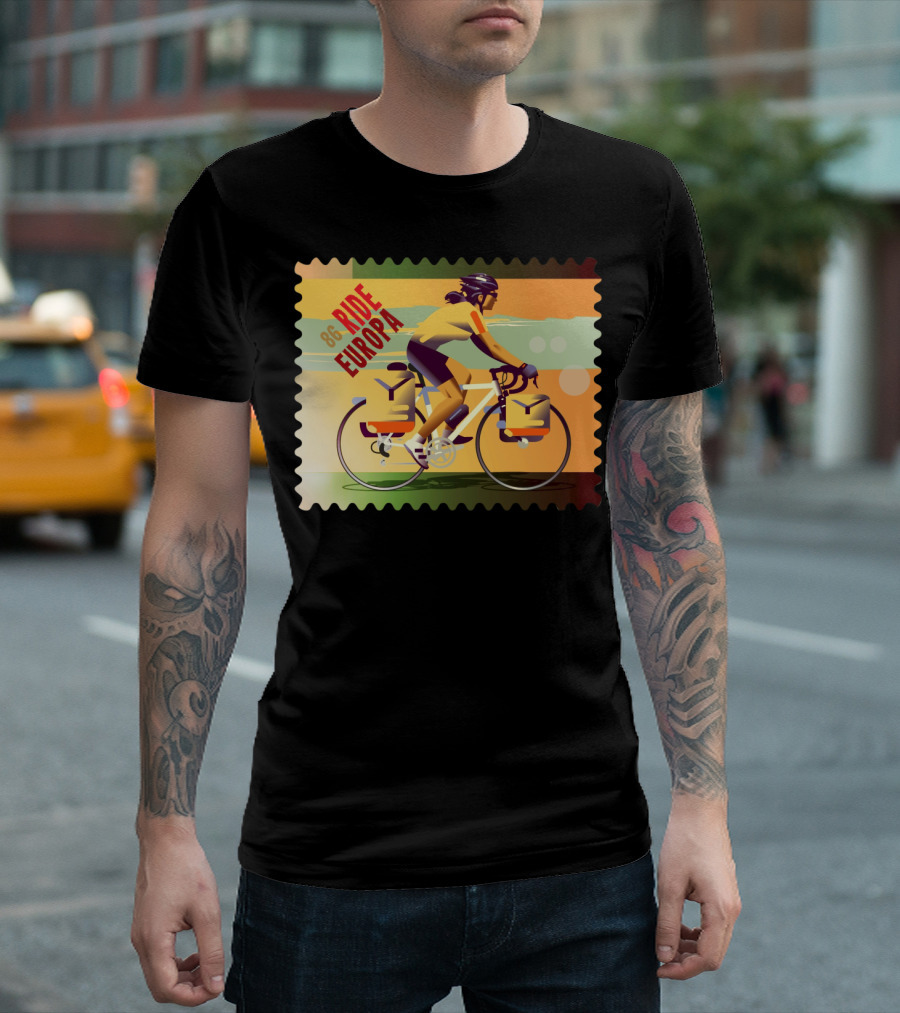 86 Ride Europa Bike Rider Stamp T-Shirt