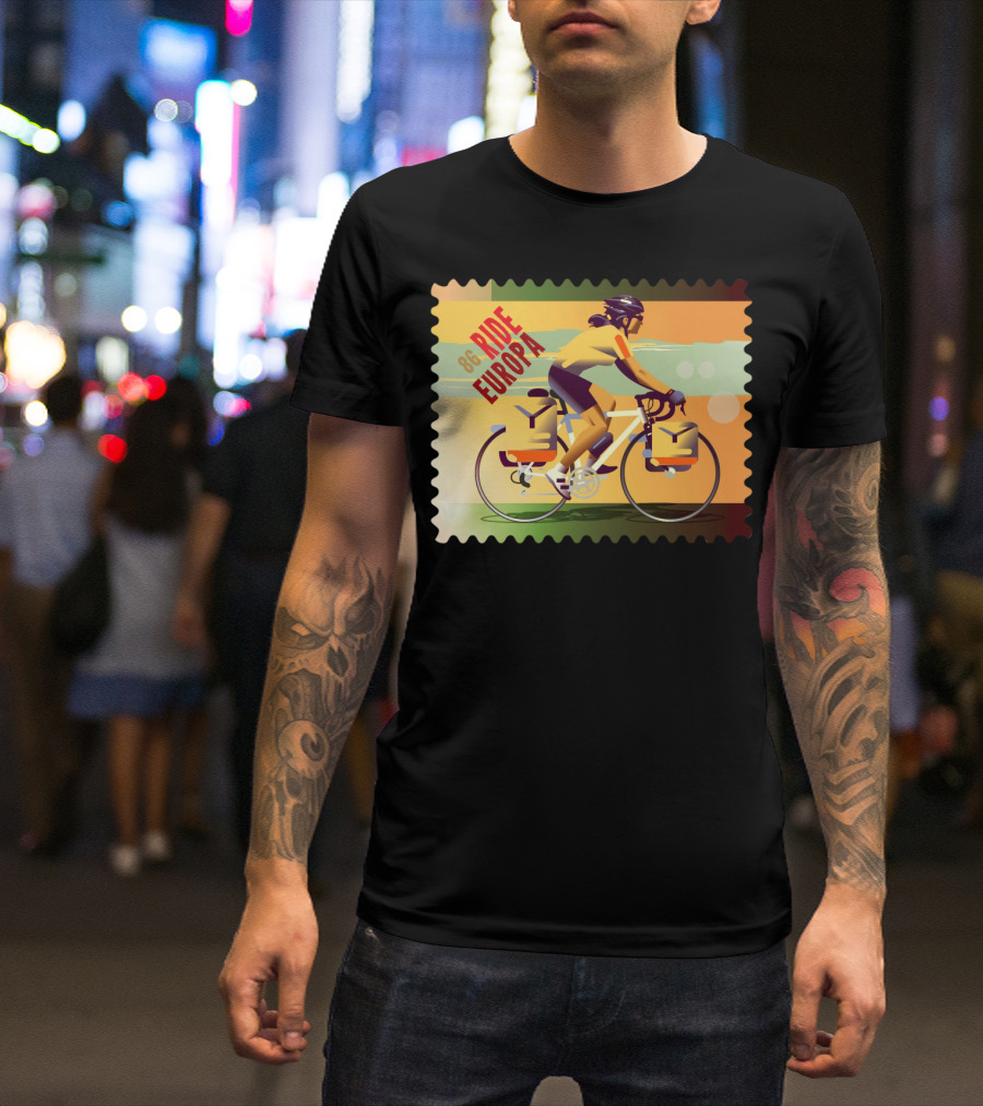 86 Ride Europa Bike Rider Stamp T-Shirt
