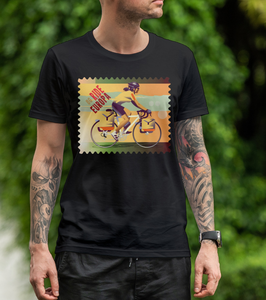 86 Ride Europa Bike Rider Stamp T-Shirt