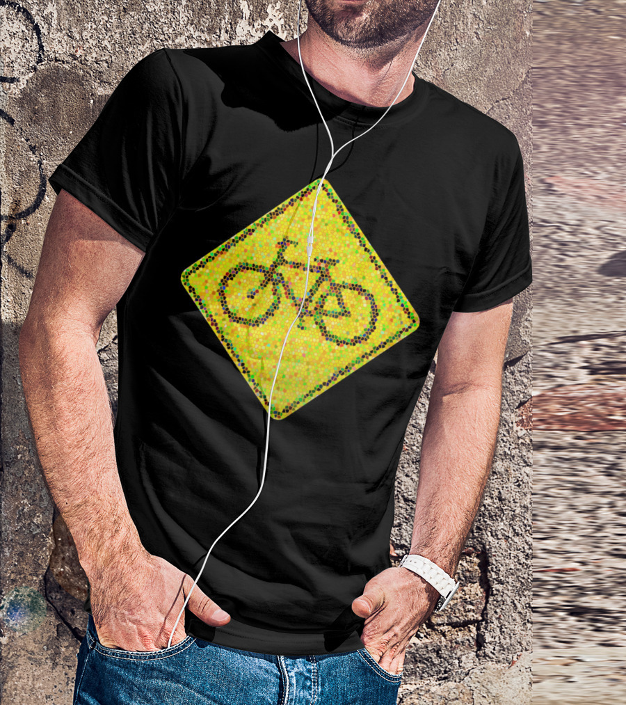 Bike Road Sign Mosaic Style Circular Dots T-Shirt