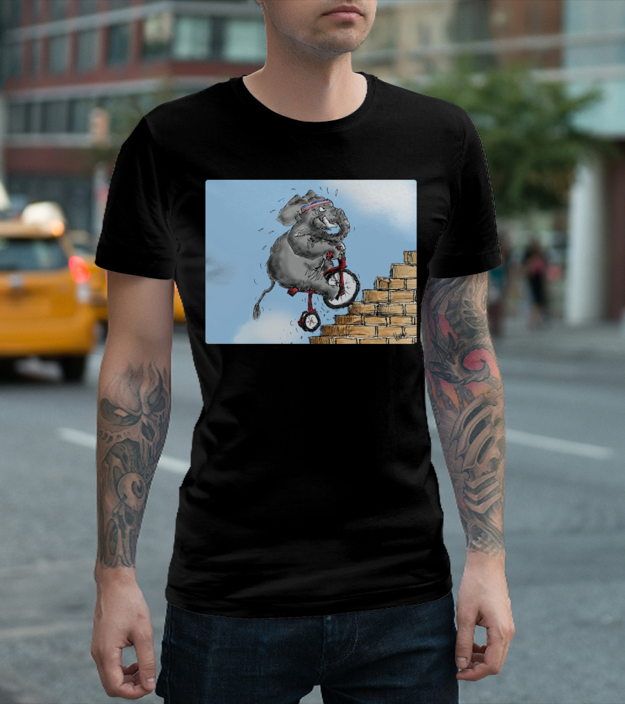 Challenge Accepted Elephant on Unicycle Climbing Stairs T-Shirt