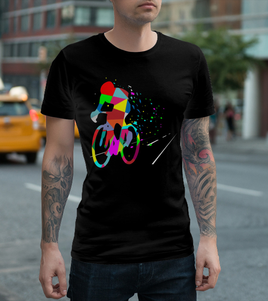 Cycling Forever Multicolor Abstract Bicyclist Road T-Shirt